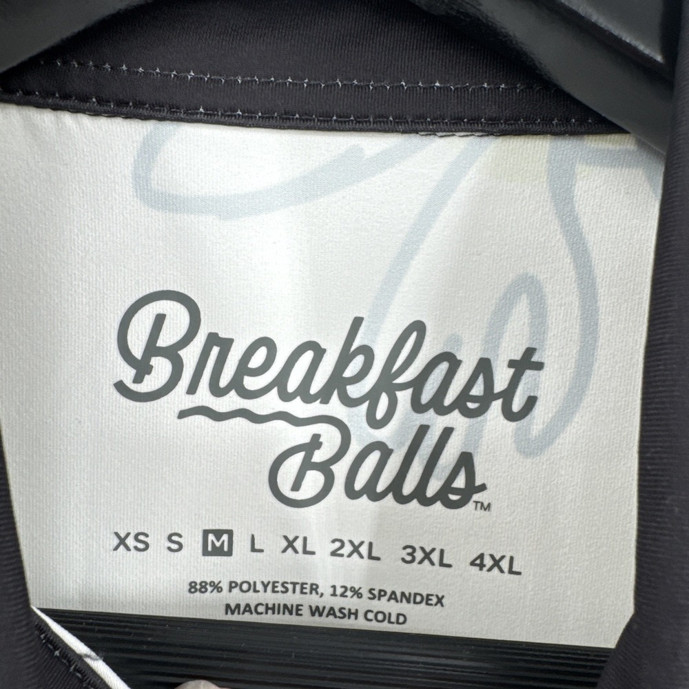 Breakfast Balls Roosvlts Shirt Mens M White Black Flower Doodle Golf Polo - Picture 4 of 8